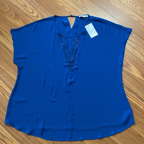 Deniel Rainn women’s plus over size dark teal blouse silky with discrete gems - Picture 12 of 12